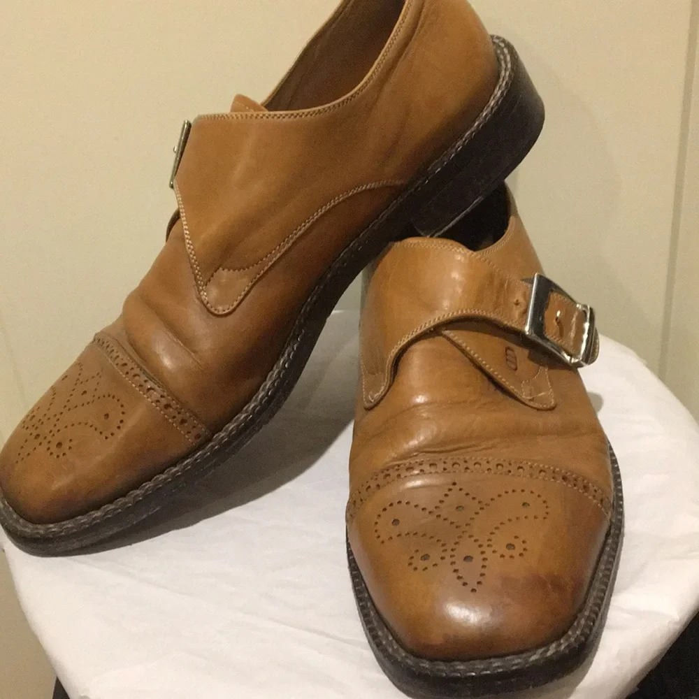 Drudd Leather buckle top cap dress shoe made in Italy size EU45 (11) camel brown